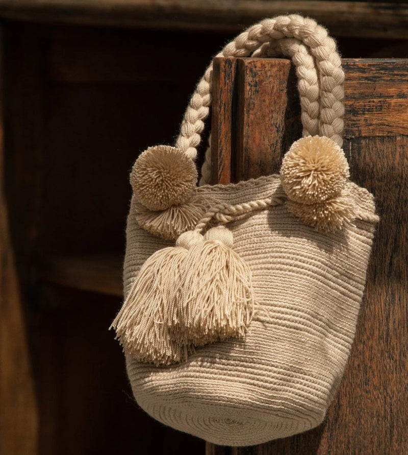 Wayuu Pom Pom Small Bag - Cream