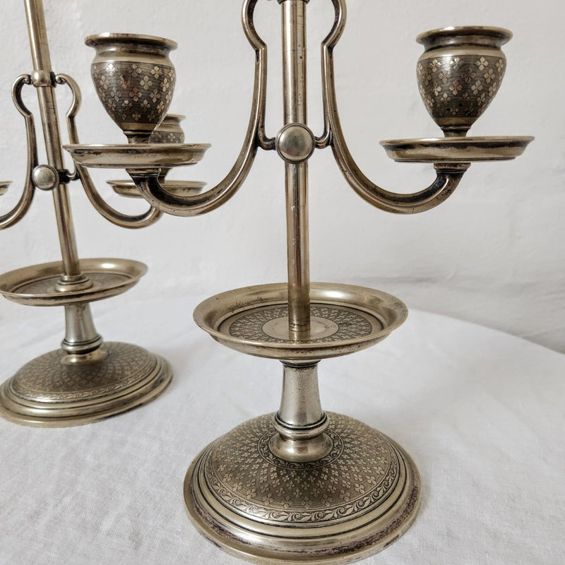 Rare Antique Christofle Silver Plated Adjustable Candelabras