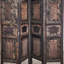 Oriental Style Timber and Caned Four Panel Screen