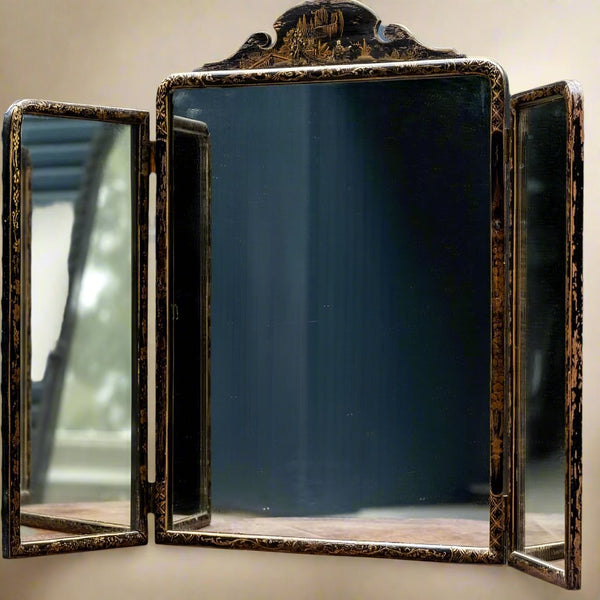 Vintage Chinoiserie Trifold Mirror