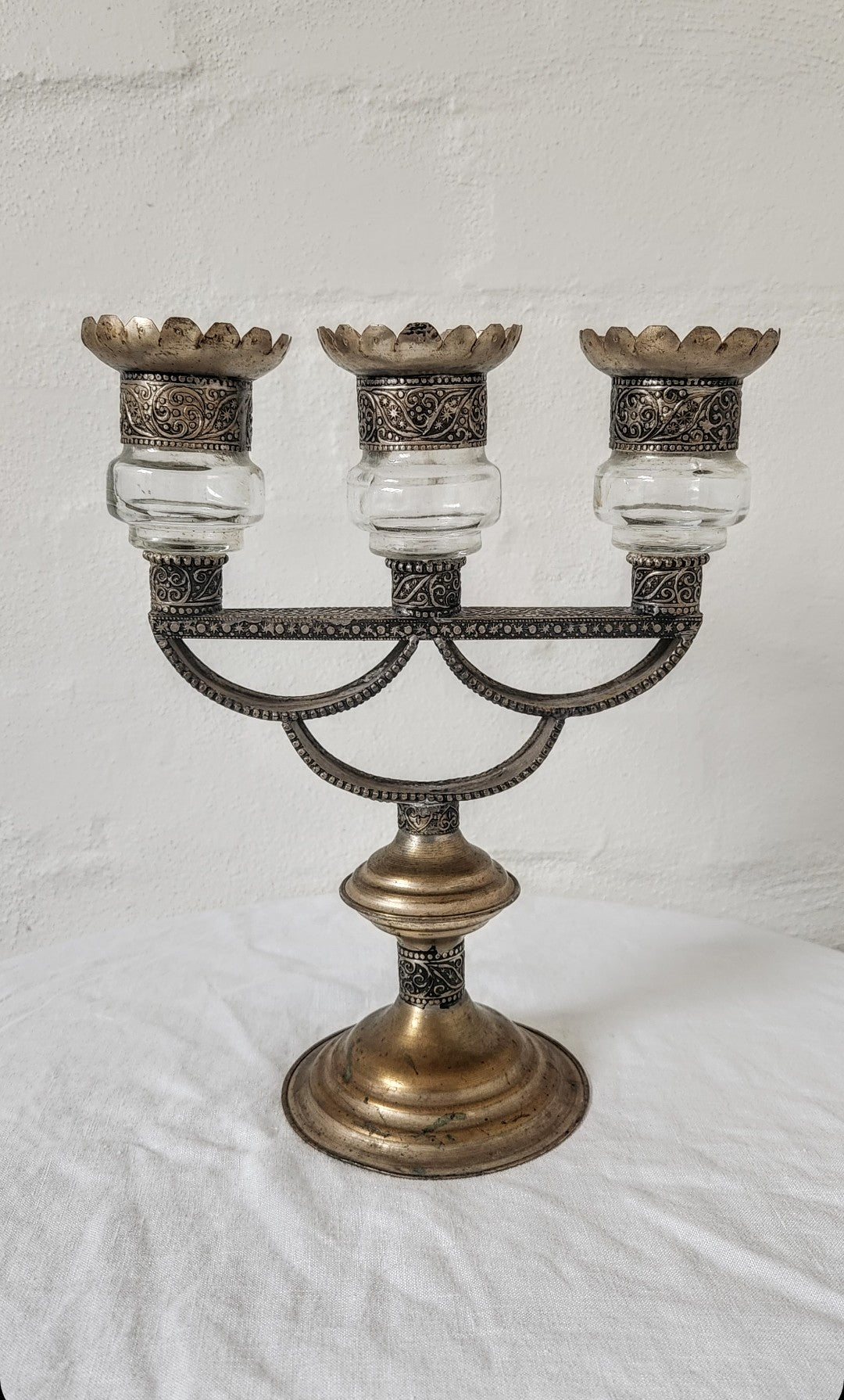 Vintage Glass & Metal Moroccan Candelabra