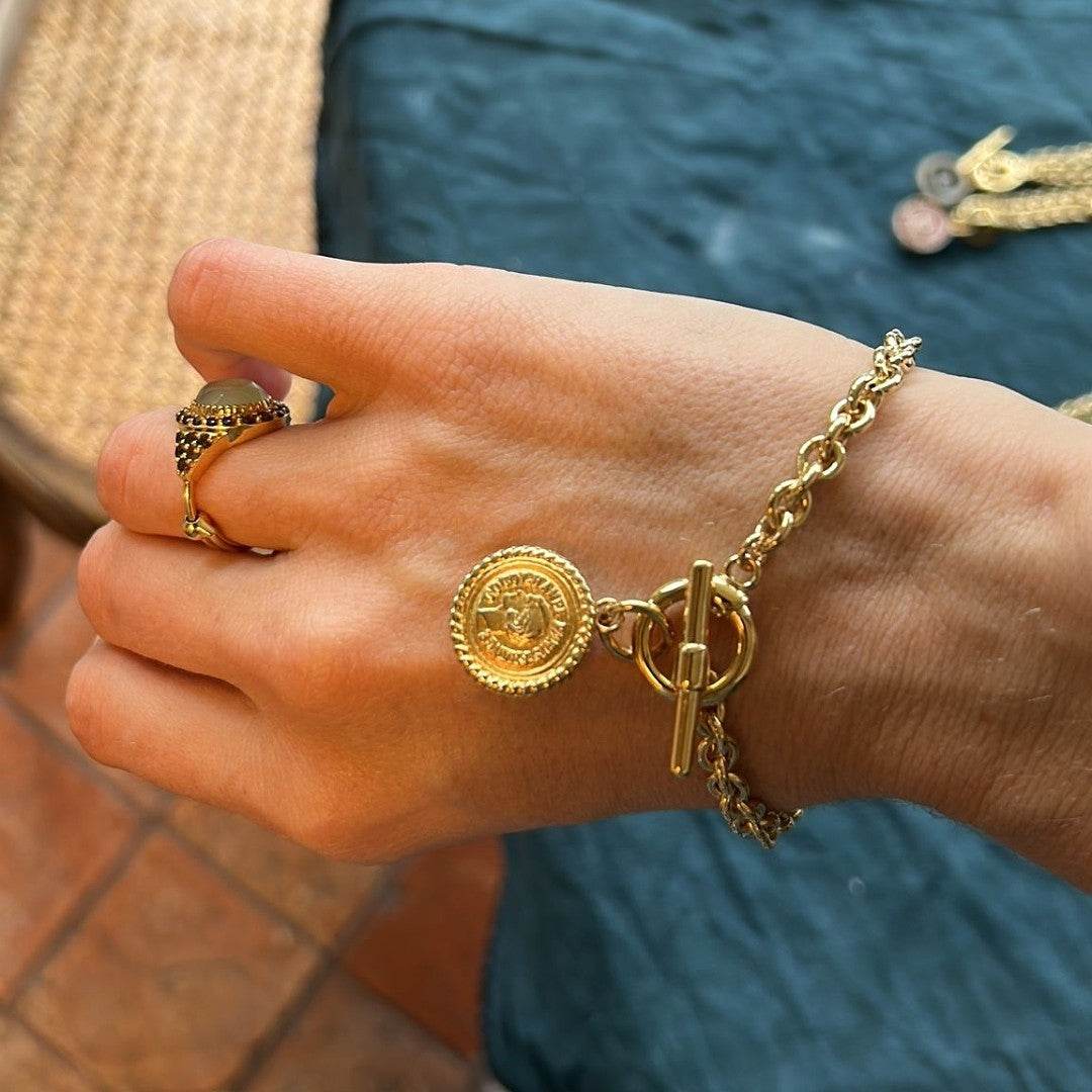 Gold Coin T Bar Bracelet