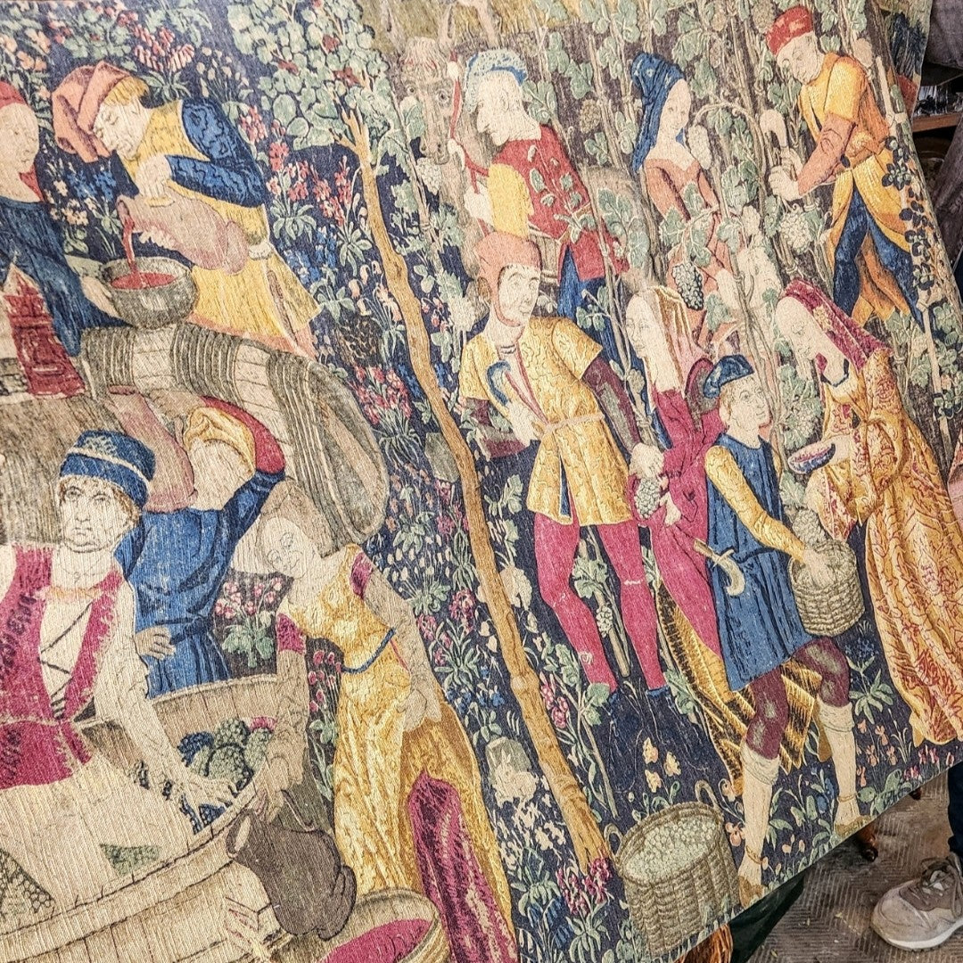 Vintage French Les Vendanges Hand Printed Tapestry