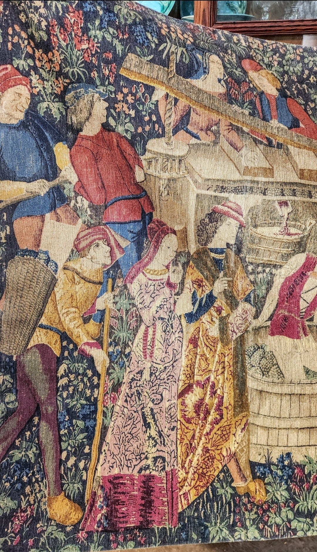 Vintage French Les Vendanges Hand Printed Tapestry