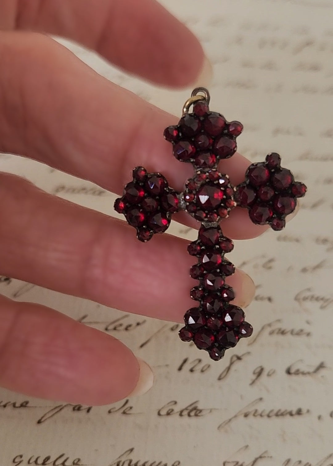 Vintage Garnet Cluster Cross