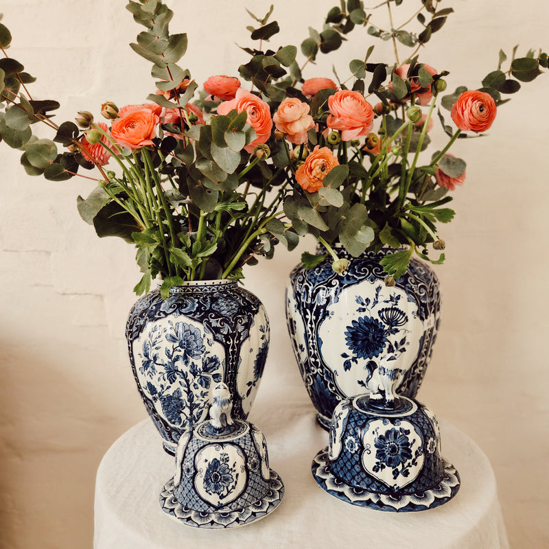 Delft Lidded Vase with Dog
