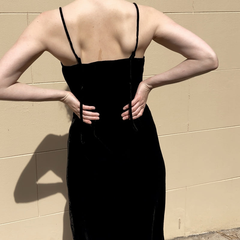 Silk Velvet Slip Dress - Noir