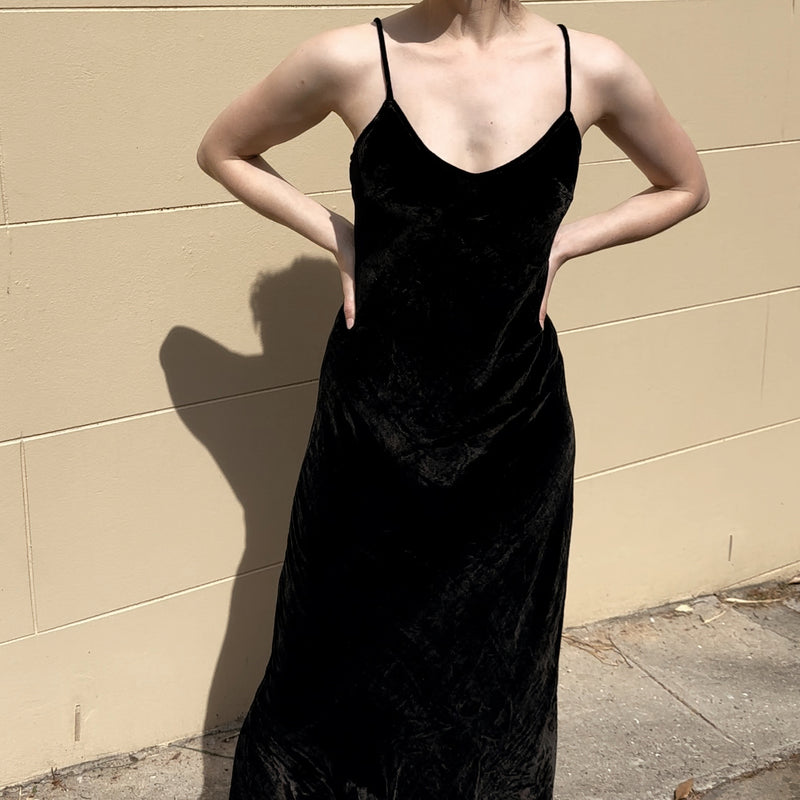Silk Velvet Slip Dress - Noir