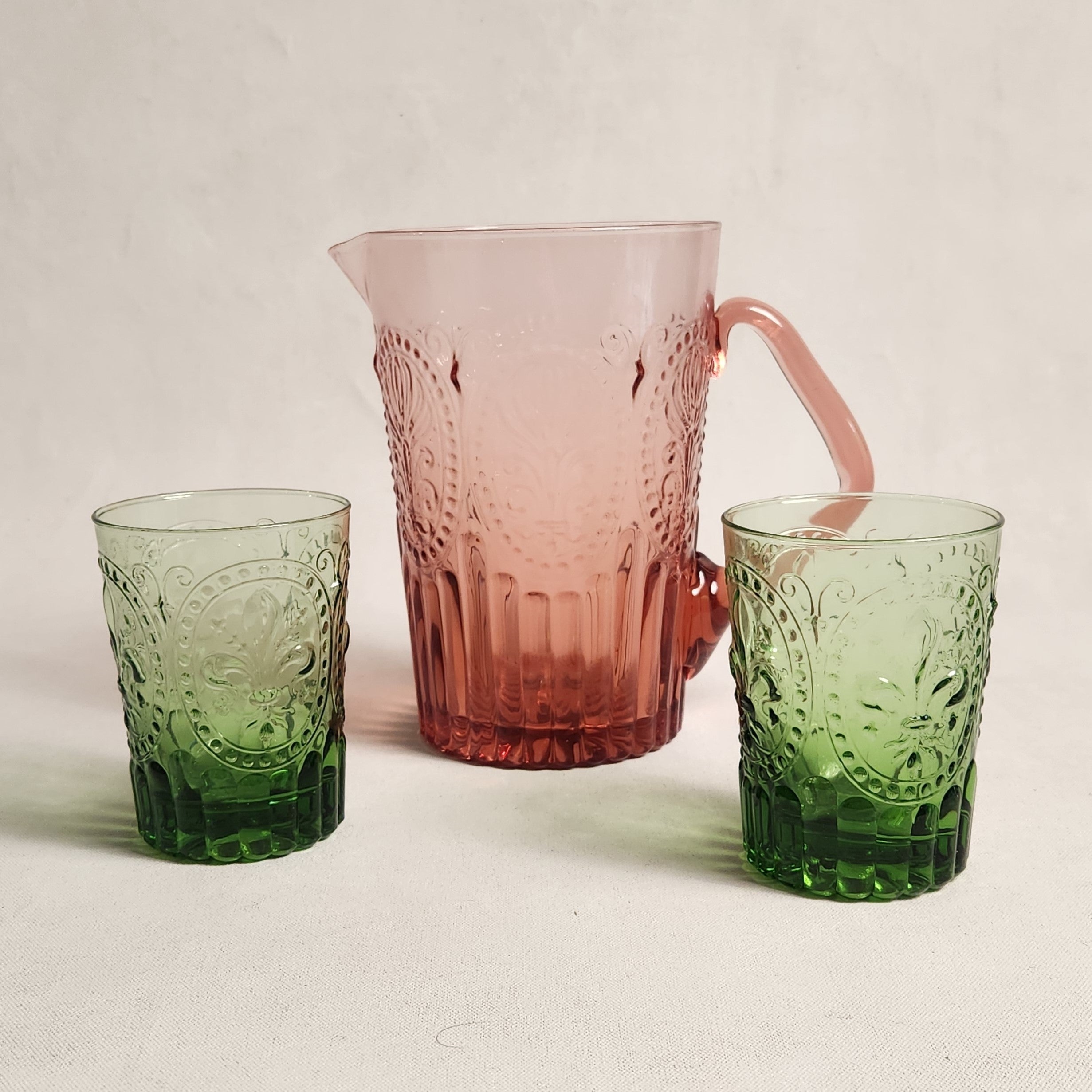 Fleur de Lys Glass Pitcher - Pink