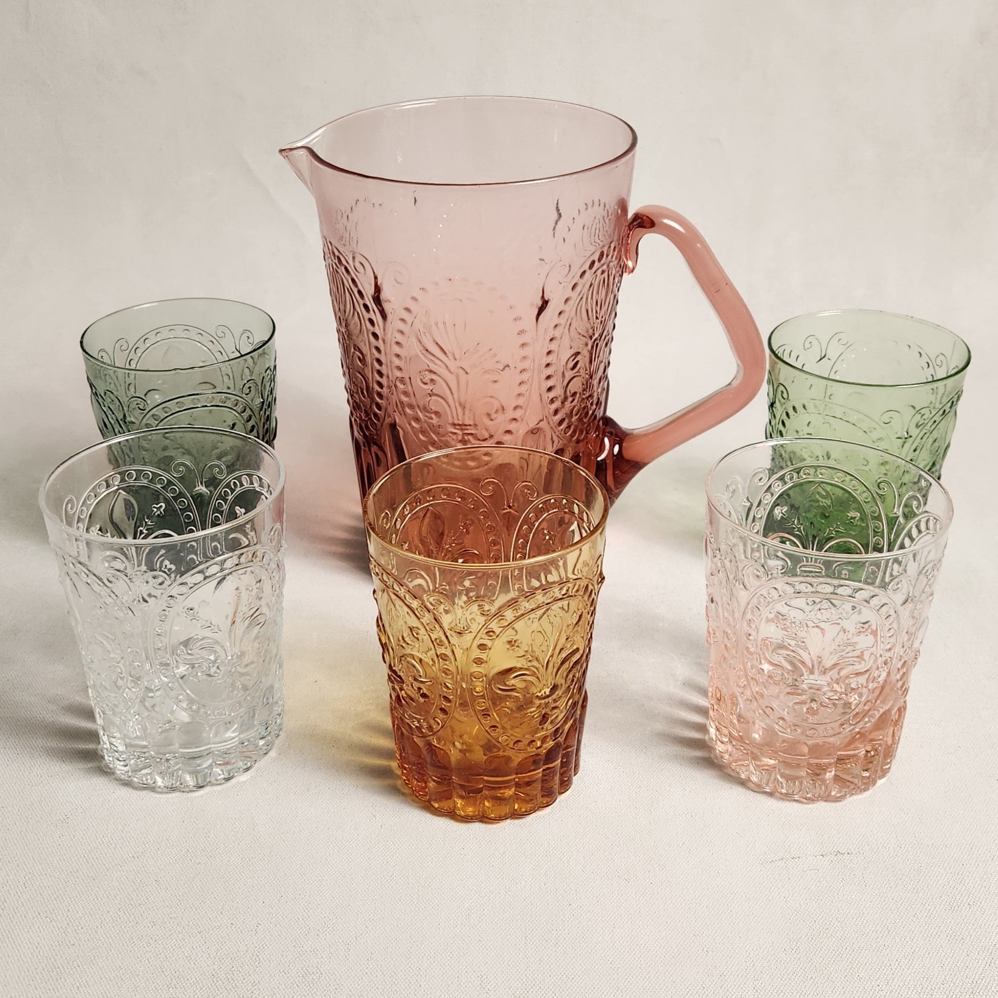 Fleur de Lys Glass Pitcher - Pink
