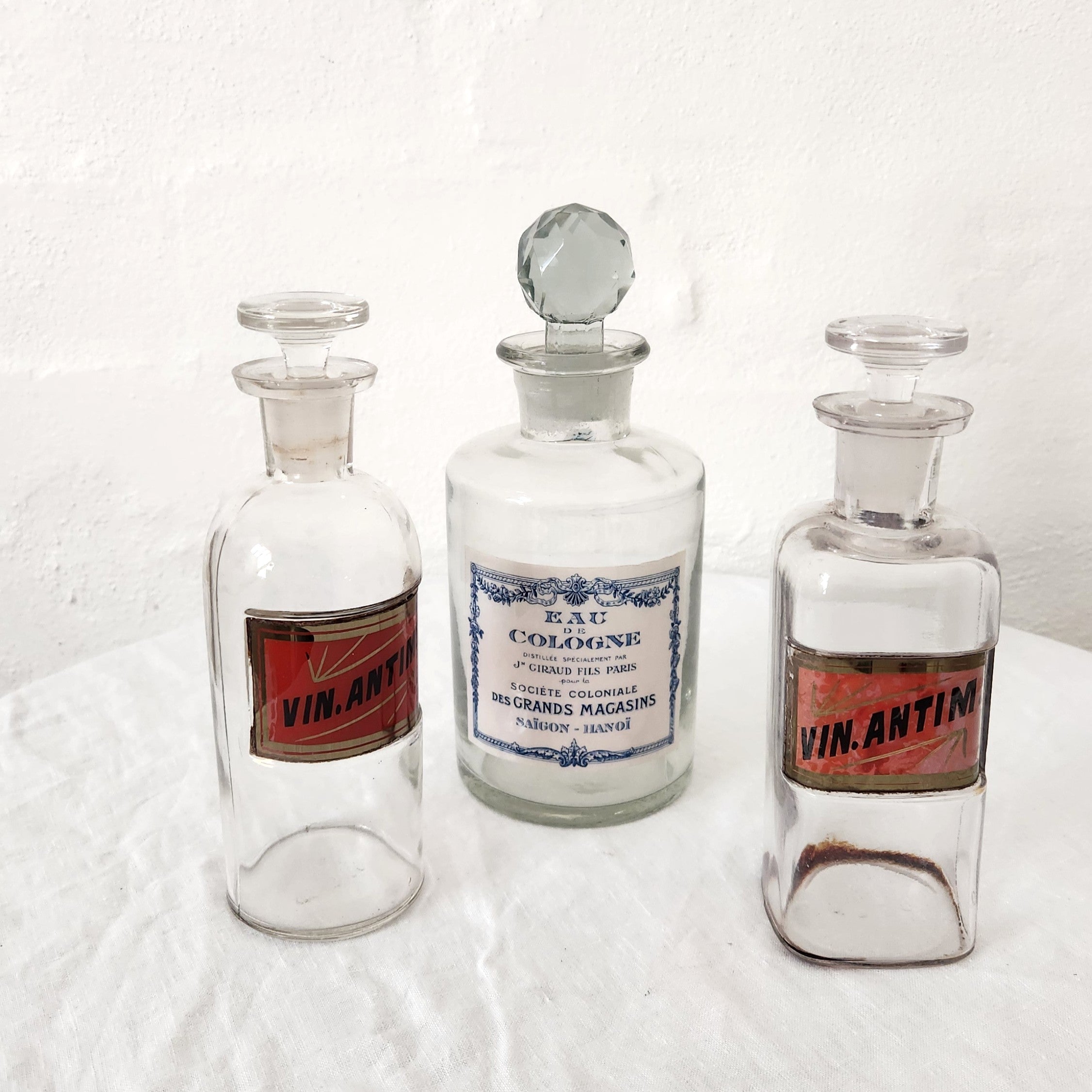 Set of Three Antique Apothecary Bottles