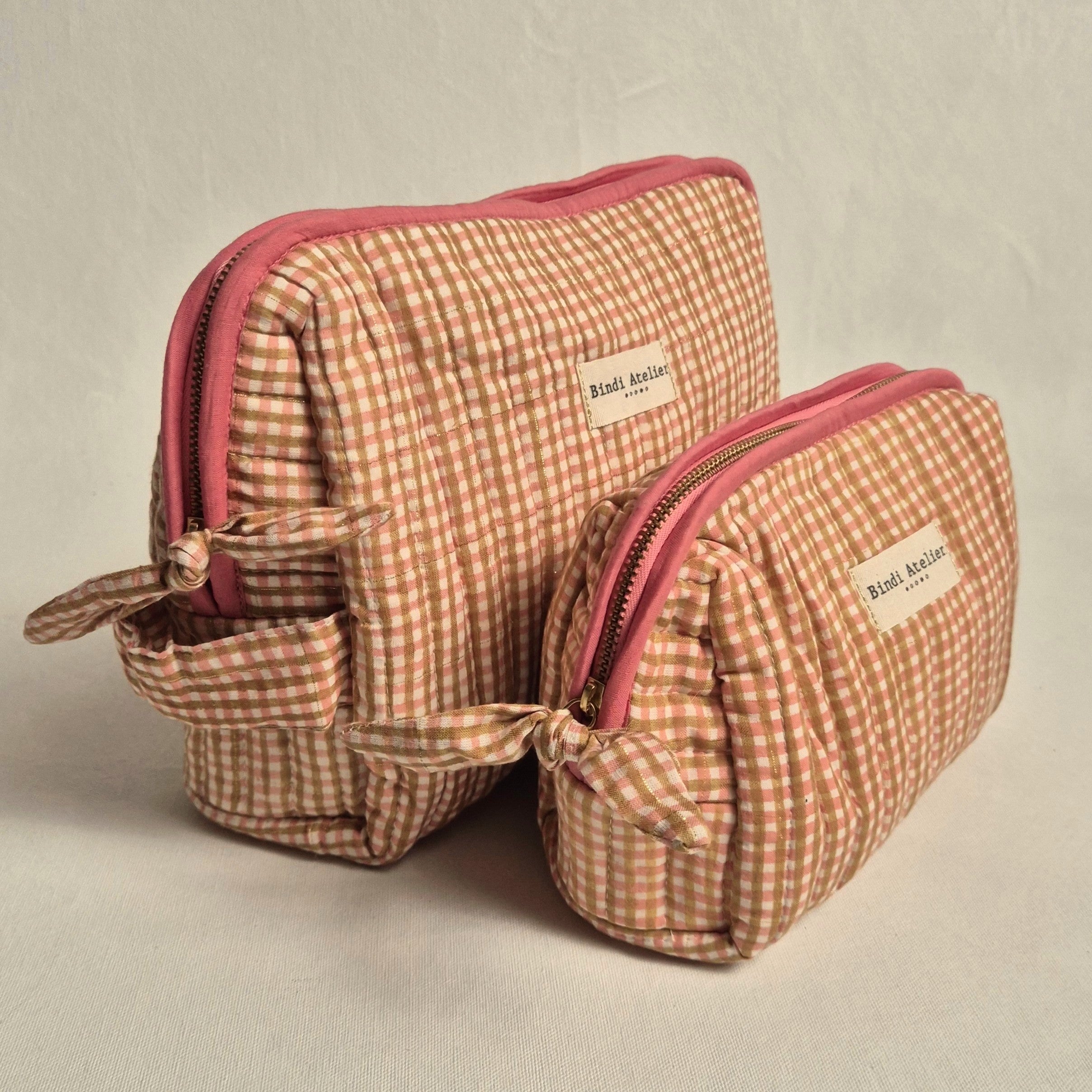 Caramel French gingham print toiletry bag