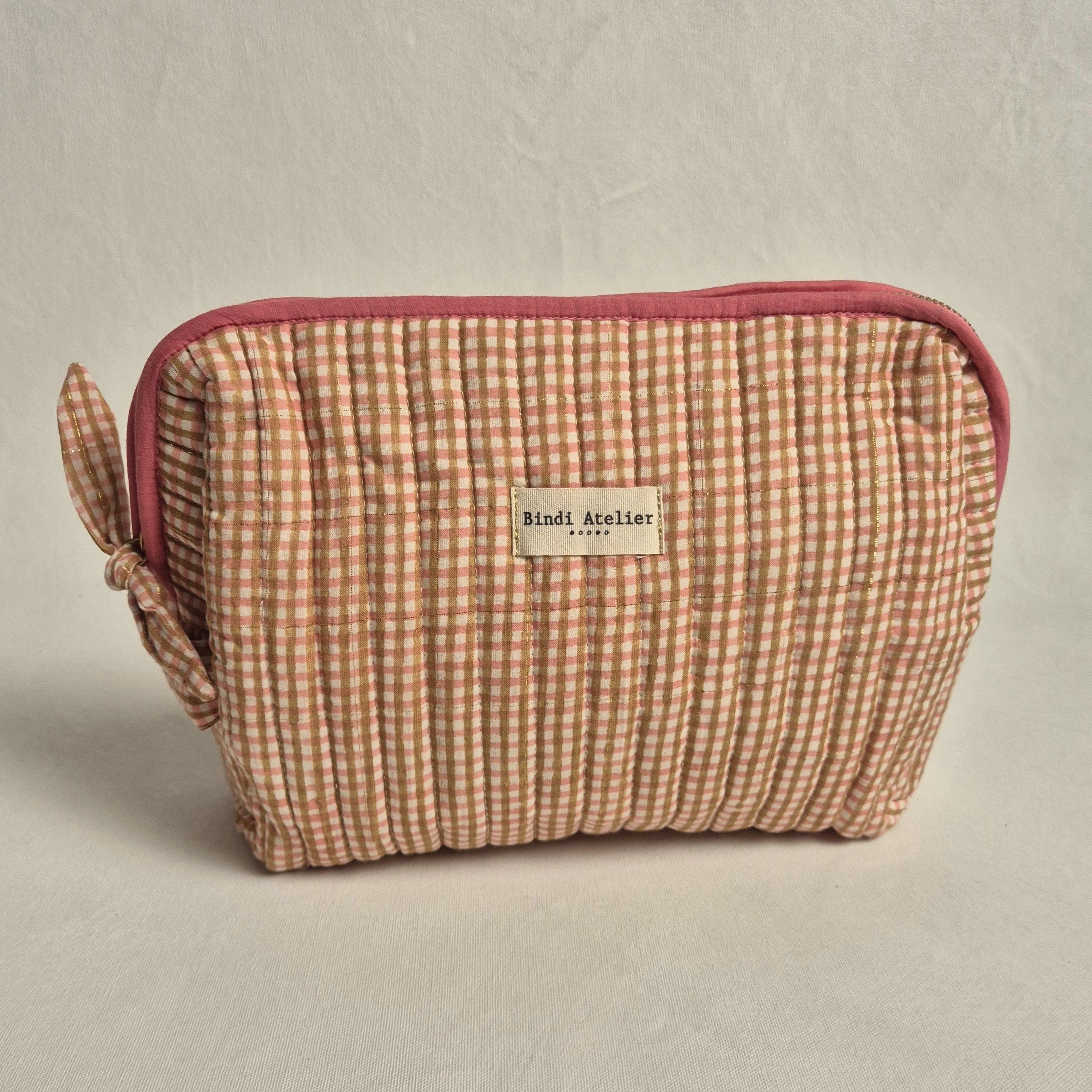 Caramel French gingham print toiletry bag
