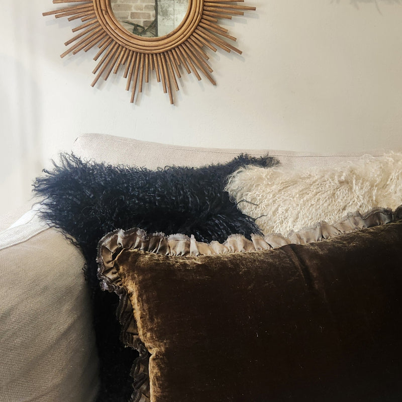 Mongolian Sheepskin Cushion - Black