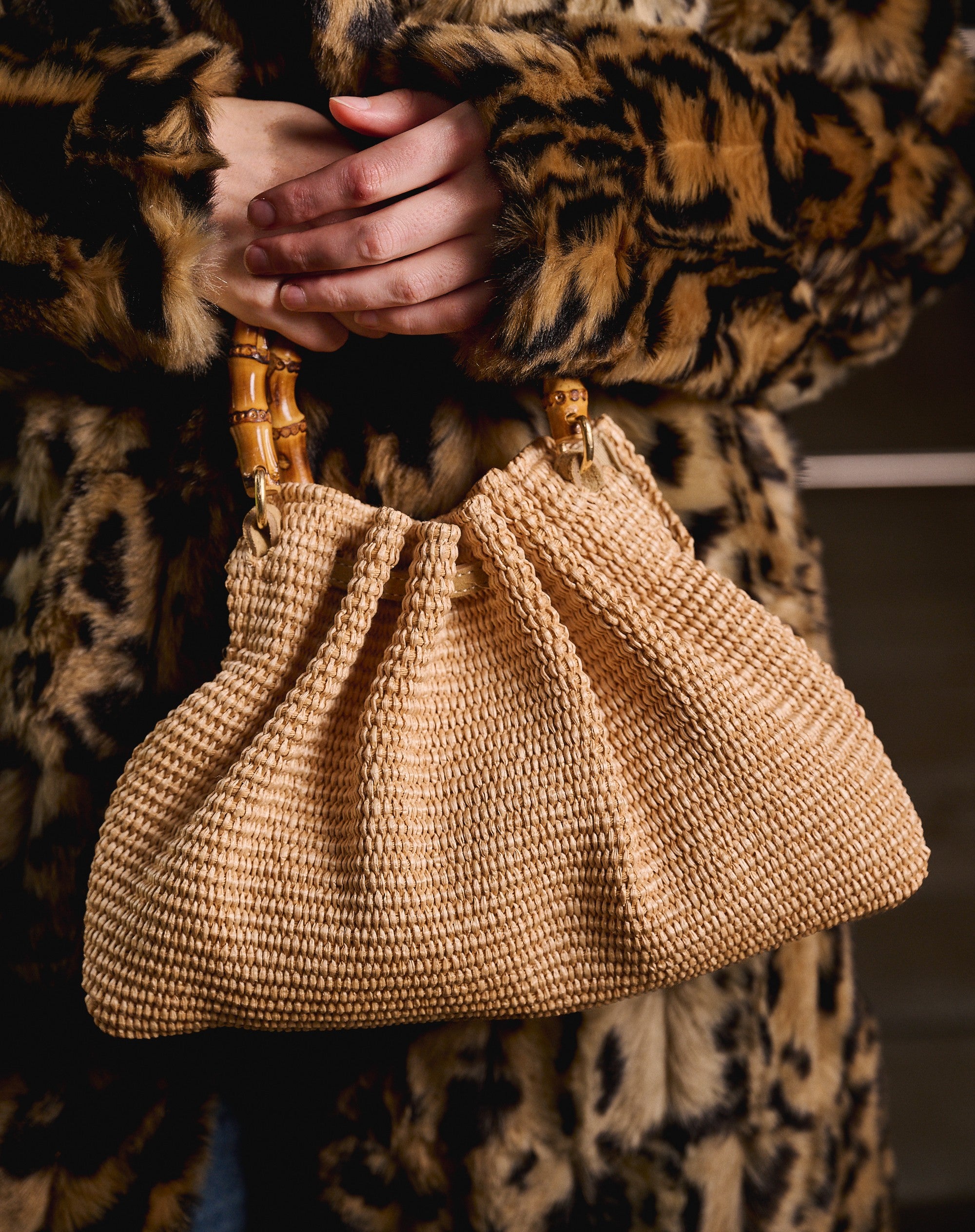 Iris Woven Bag with Bamboo Handle