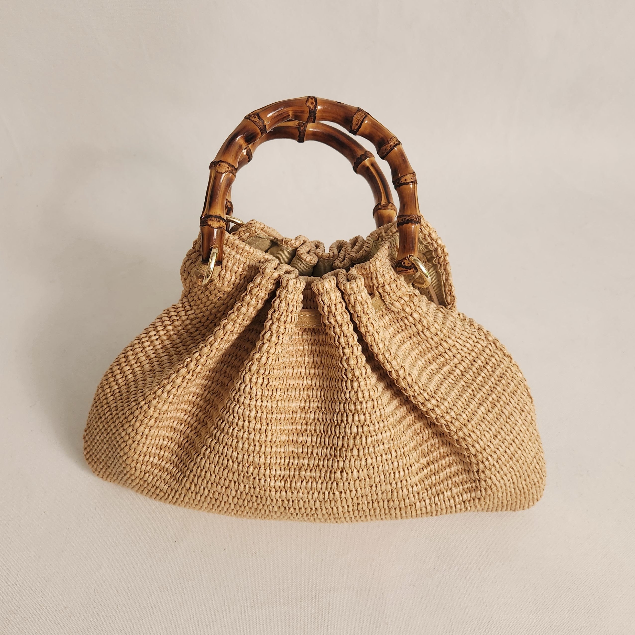 Iris Woven Bag with Bamboo Handle