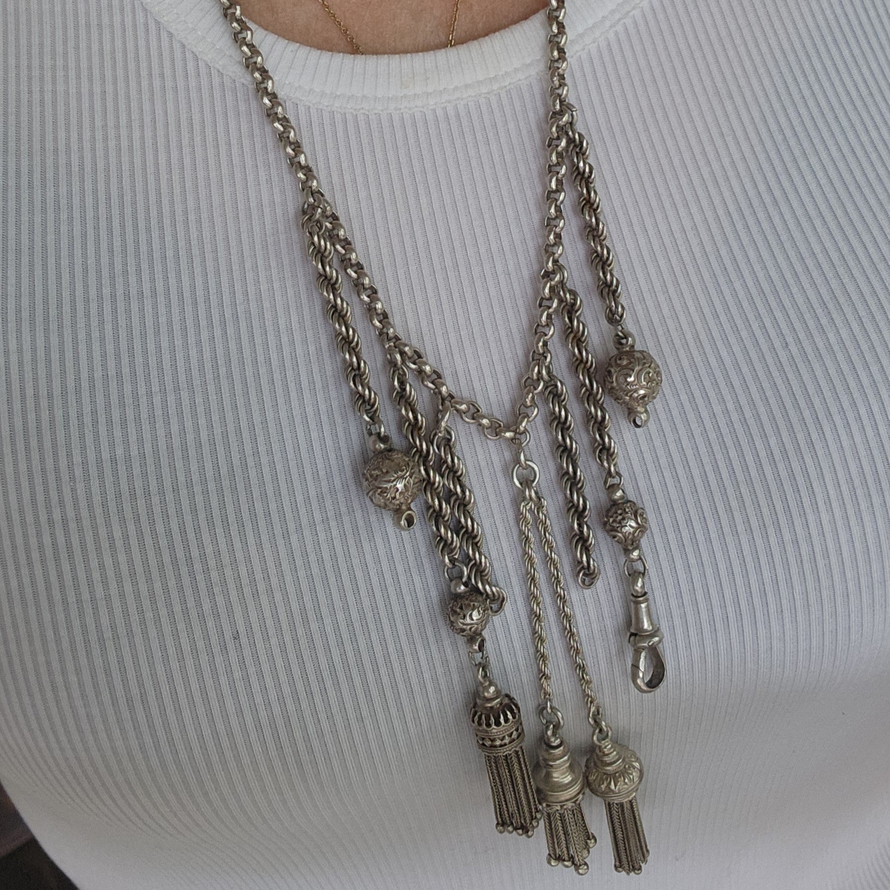 Antique Sterling Silver Chatelaine Necklace