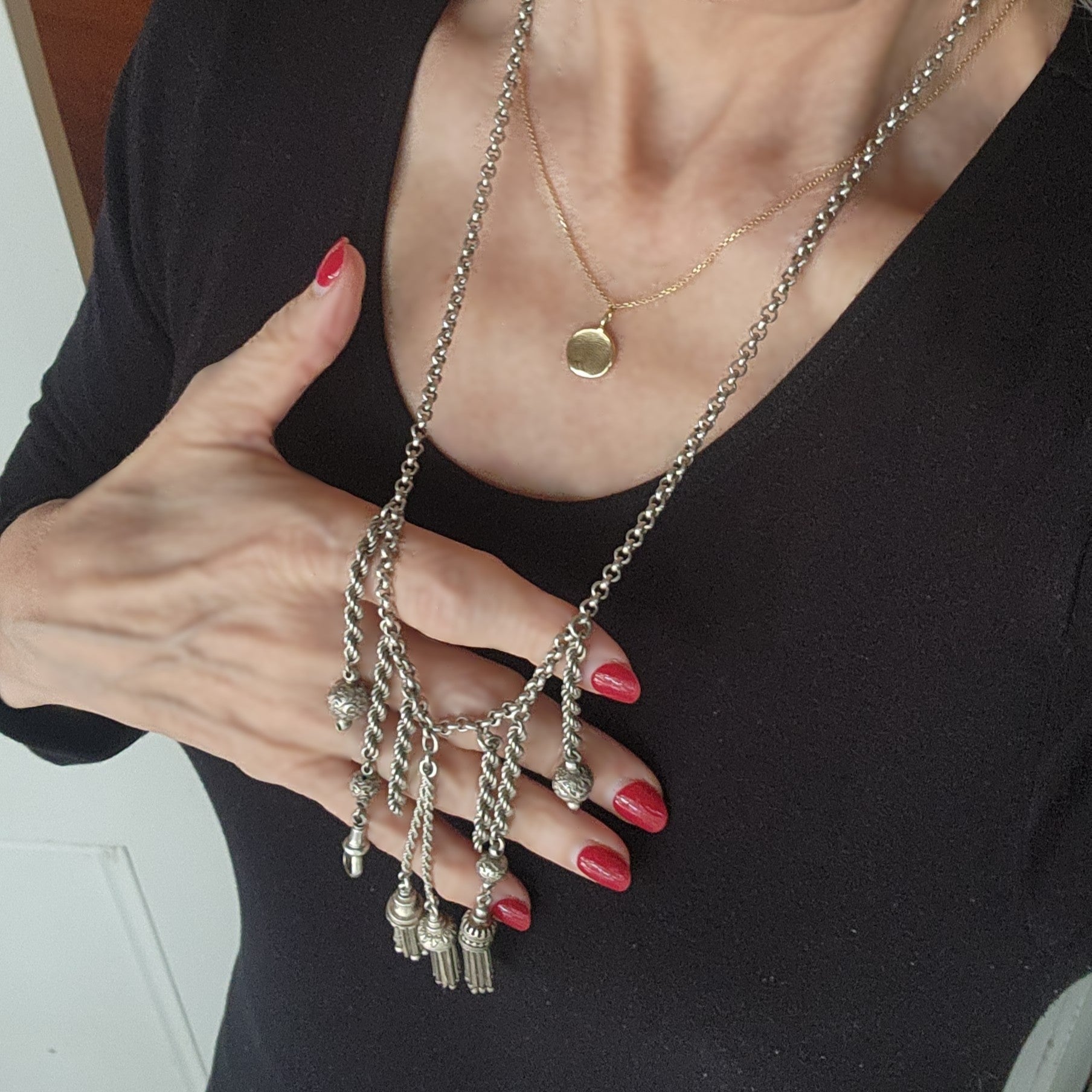 Antique Sterling Silver Chatelaine Necklace