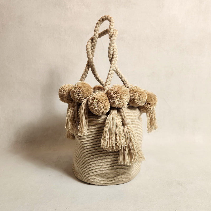 Wayuu Pom Pom Large Bag - Cream