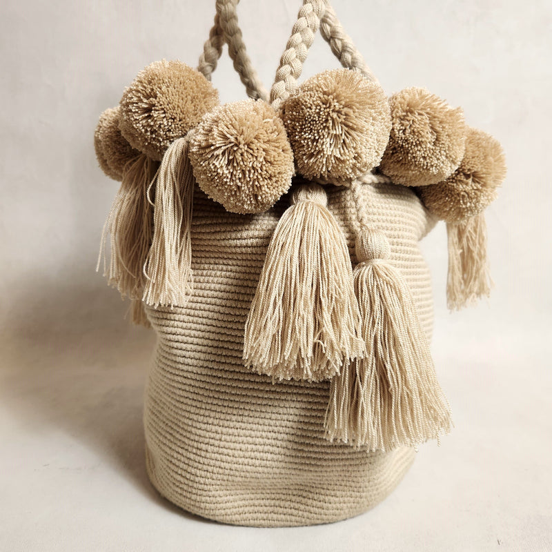 Wayuu Pom Pom Large Bag - Cream