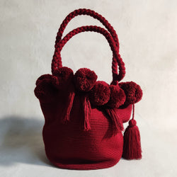 Wayuu Pom Pom Large Bag - Crimson Caufie