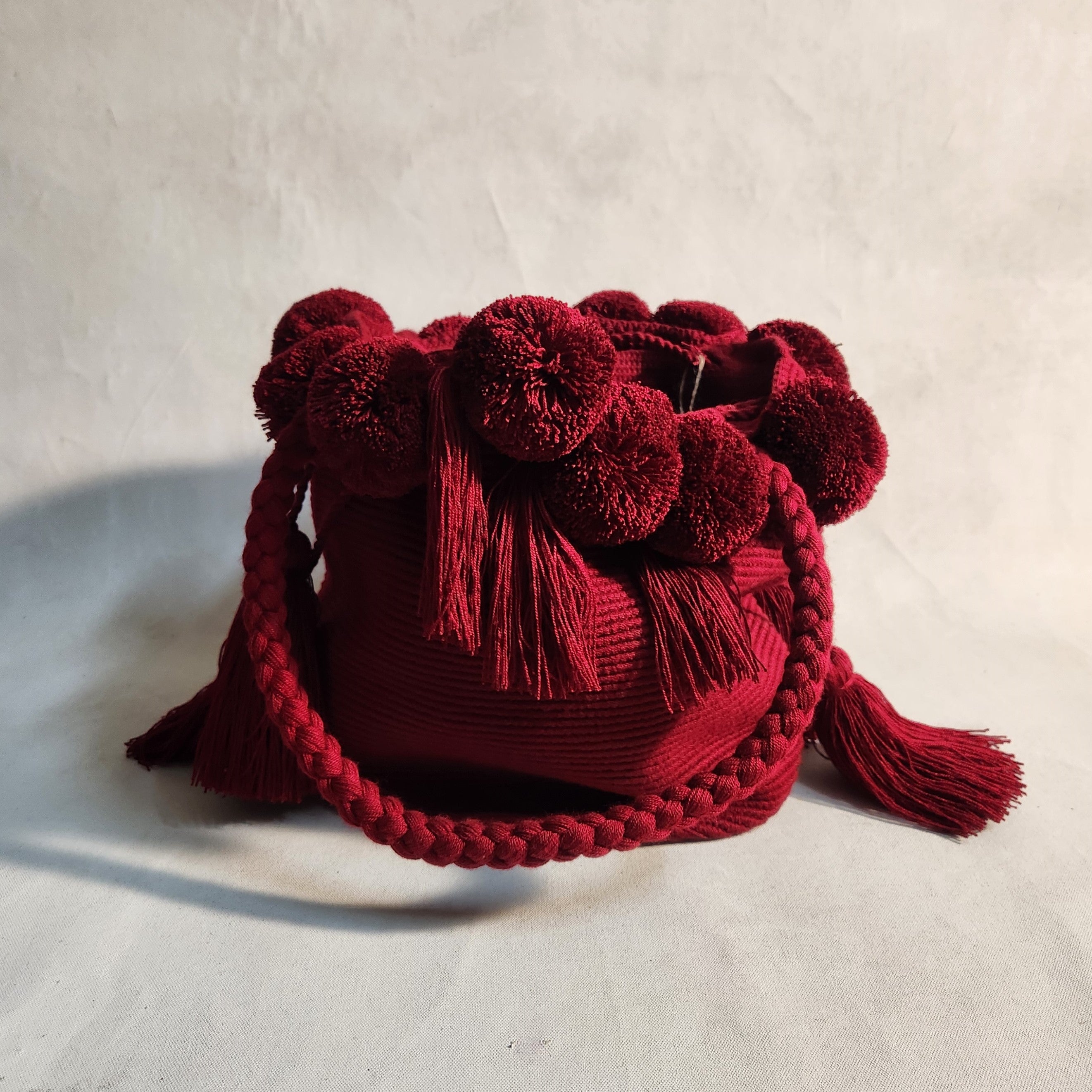 Wayuu Pom Pom Large Bag - Crimson Caufie