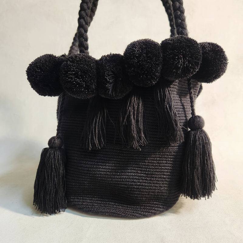 Wayuu Pom Pom Large Bag - Midnight Margy