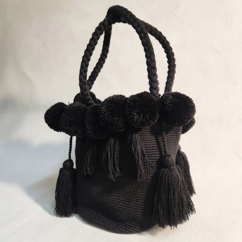 Wayuu Pom Pom Large Bag - Midnight Margy