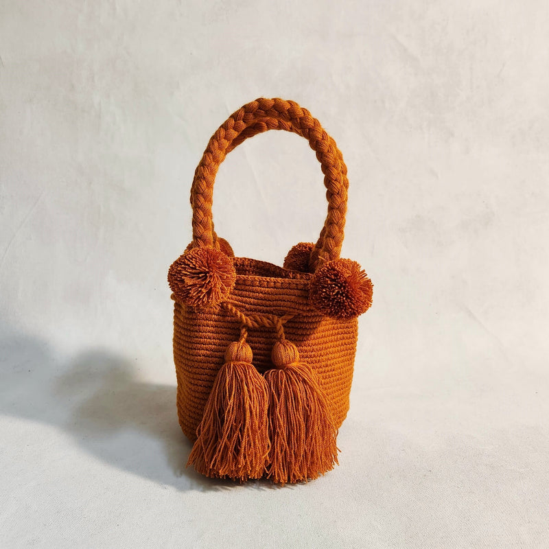 Wayuu Pom Pom Small Bag - Tangerine