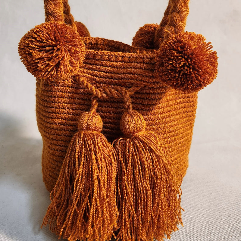 Wayuu Pom Pom Small Bag - Tangerine