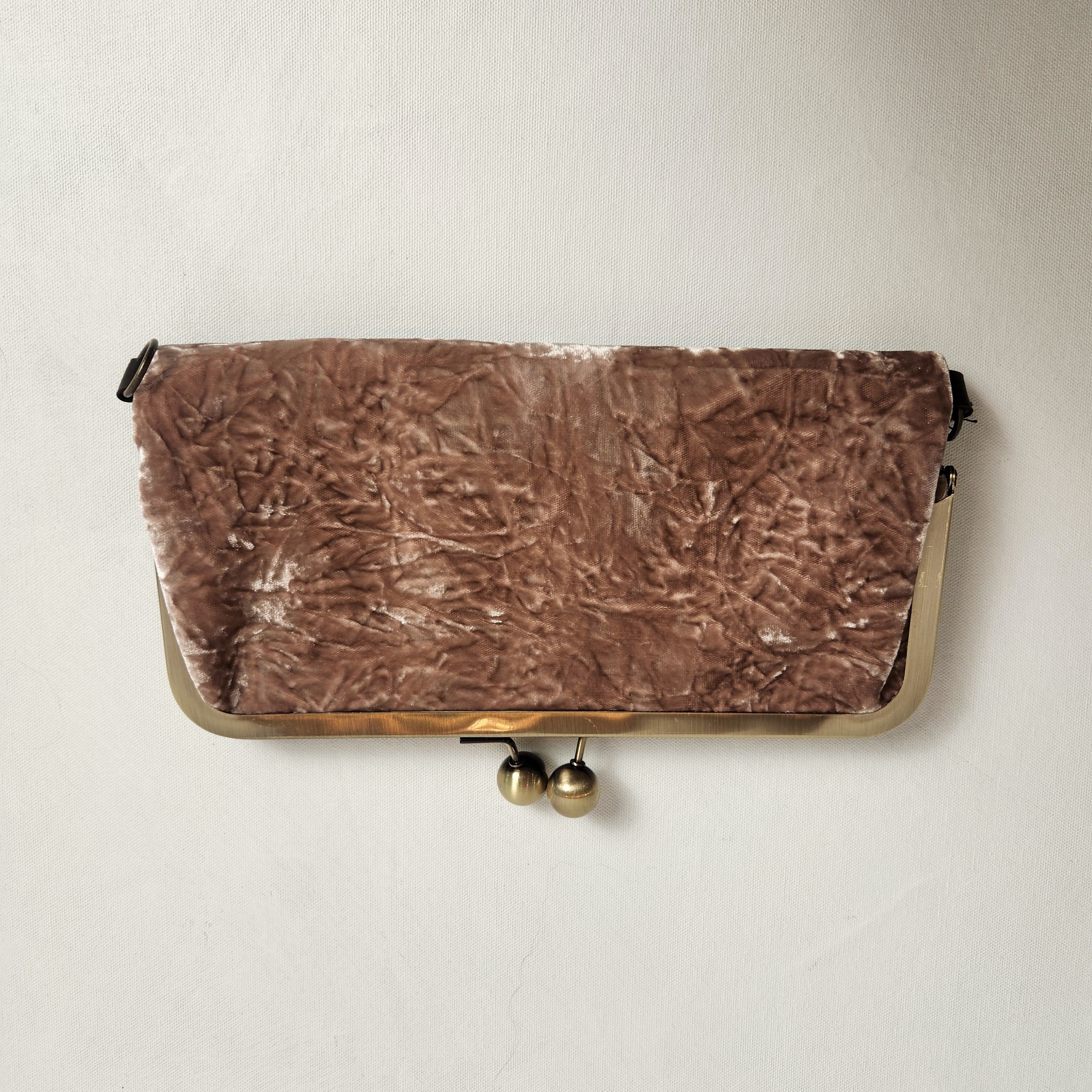 Nora Crossbody /Clutch Bag - Crushed Cinnamon Pink Velvet and Chocolate