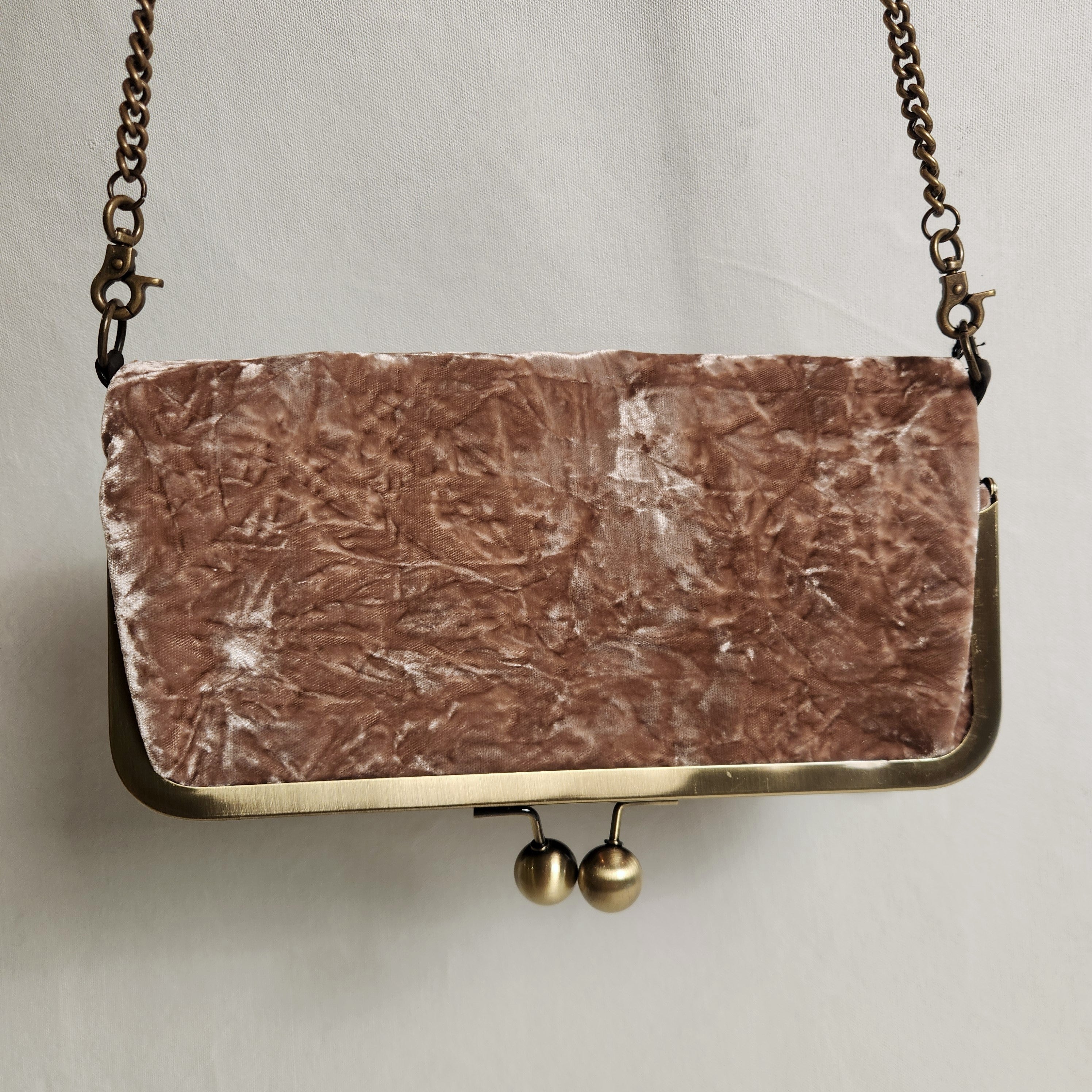 Nora Crossbody /Clutch Bag - Crushed Cinnamon Pink Velvet and Chocolate