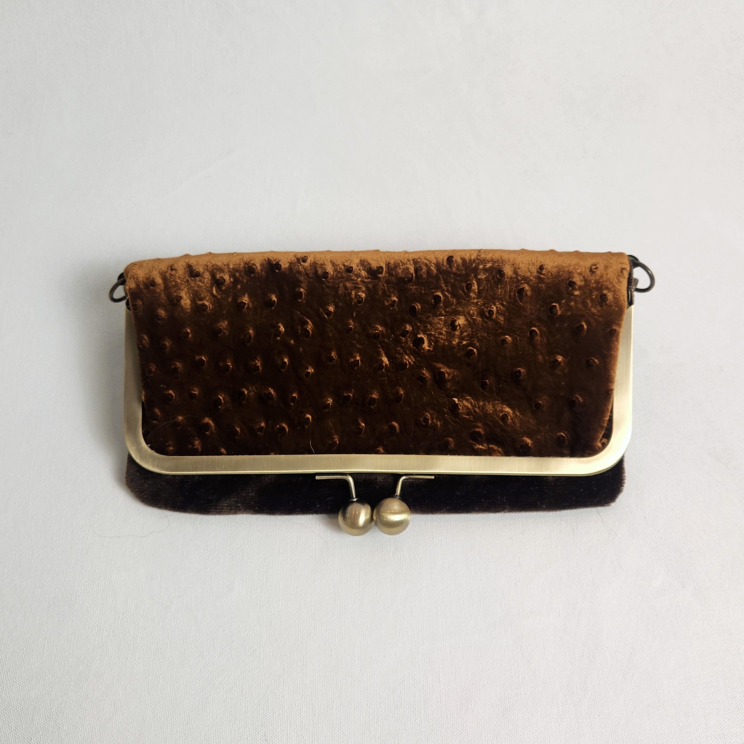 Nora Crossbody /Clutch Bag - Toffee Ostrich Velvet and Chocolate.