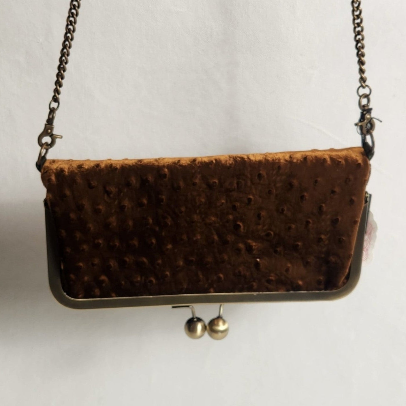 Nora Crossbody /Clutch Bag - Toffee Ostrich Velvet and Chocolate.