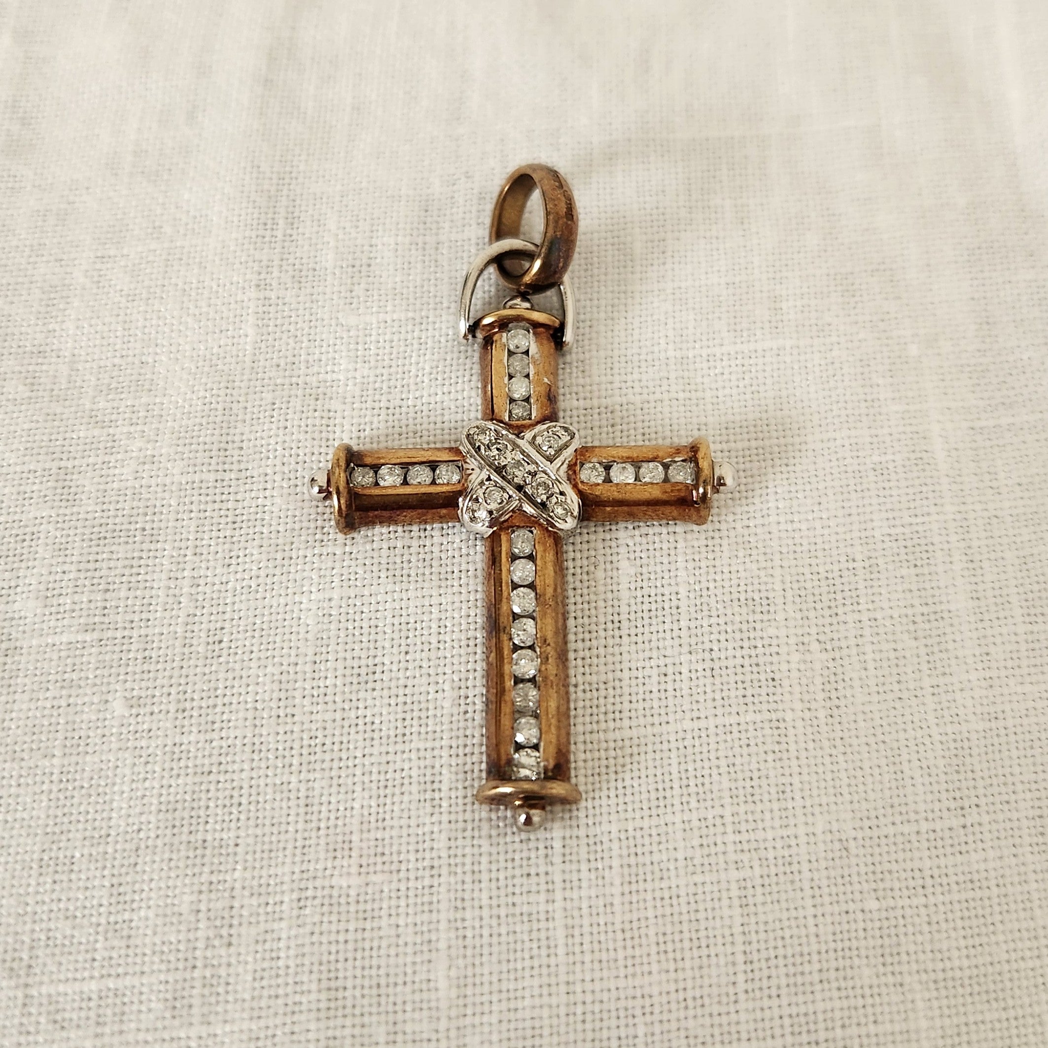 Antique 9ct Rose Gold and Diamond Cross Pendant