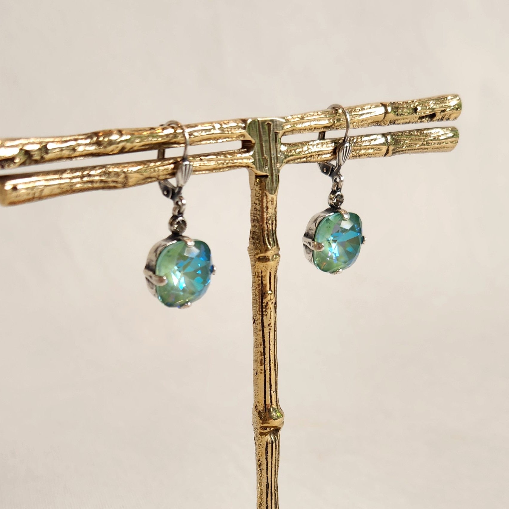 Florence- Sage Crystal Silver Earrings