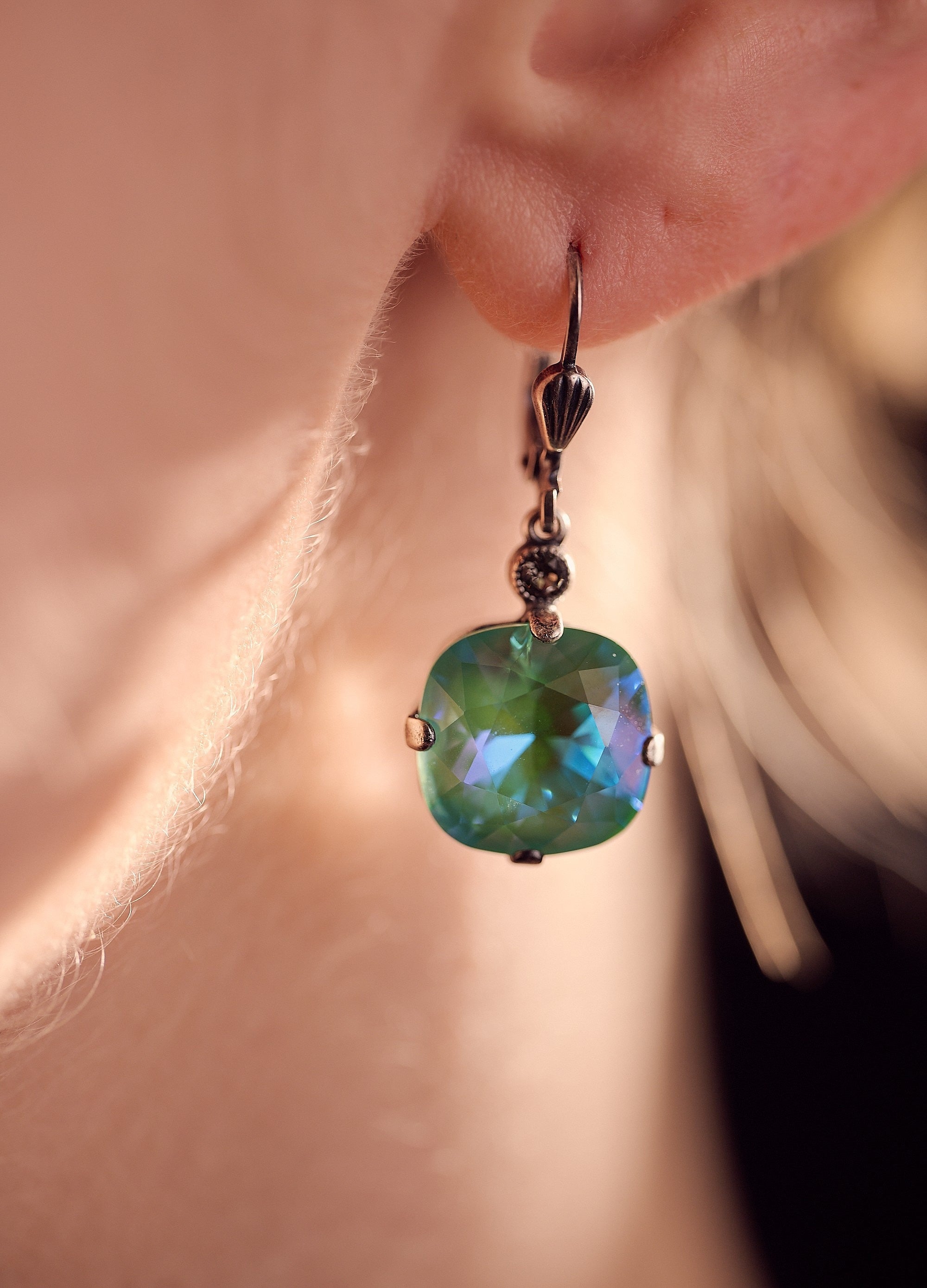 Florence- Turquoise Crystal Silver Earrings