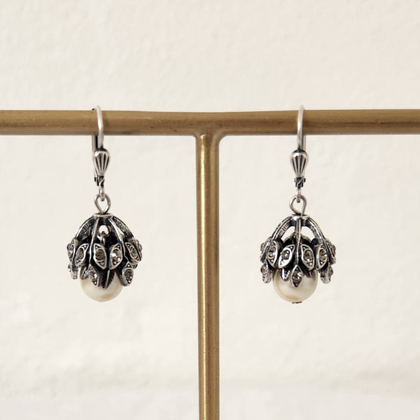 Ines - Classic Pearl, Crystal and Silver earrings