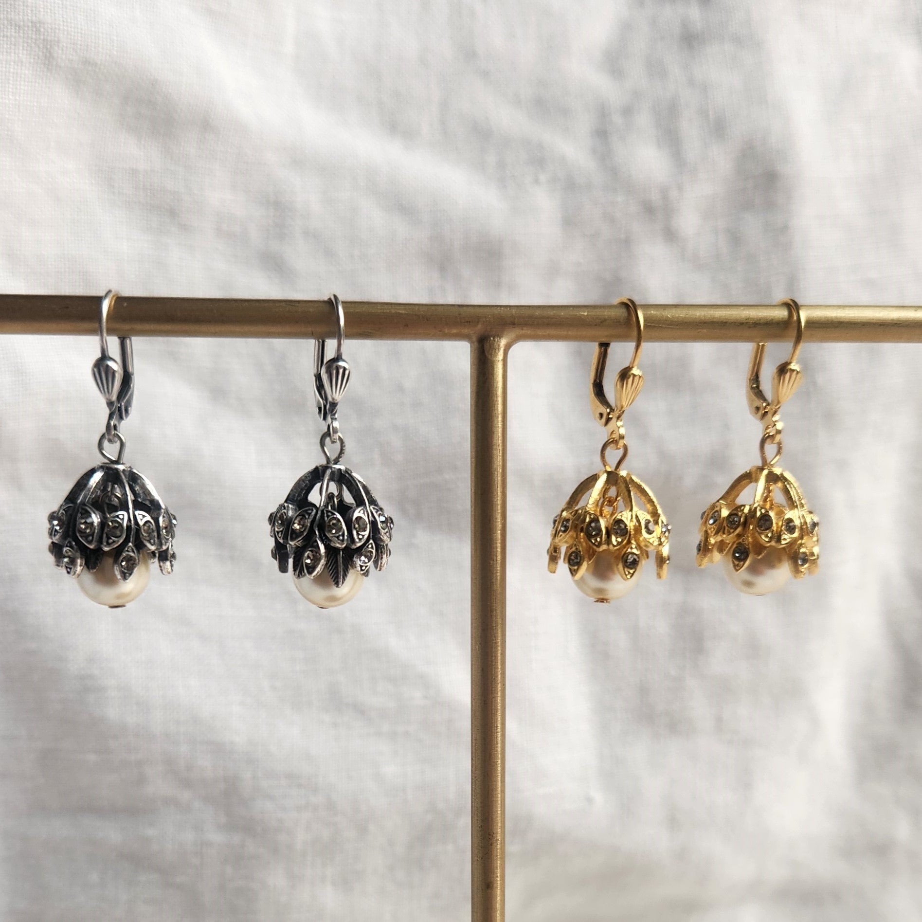 Ines - Classic Pearl, Crystal and Silver earrings