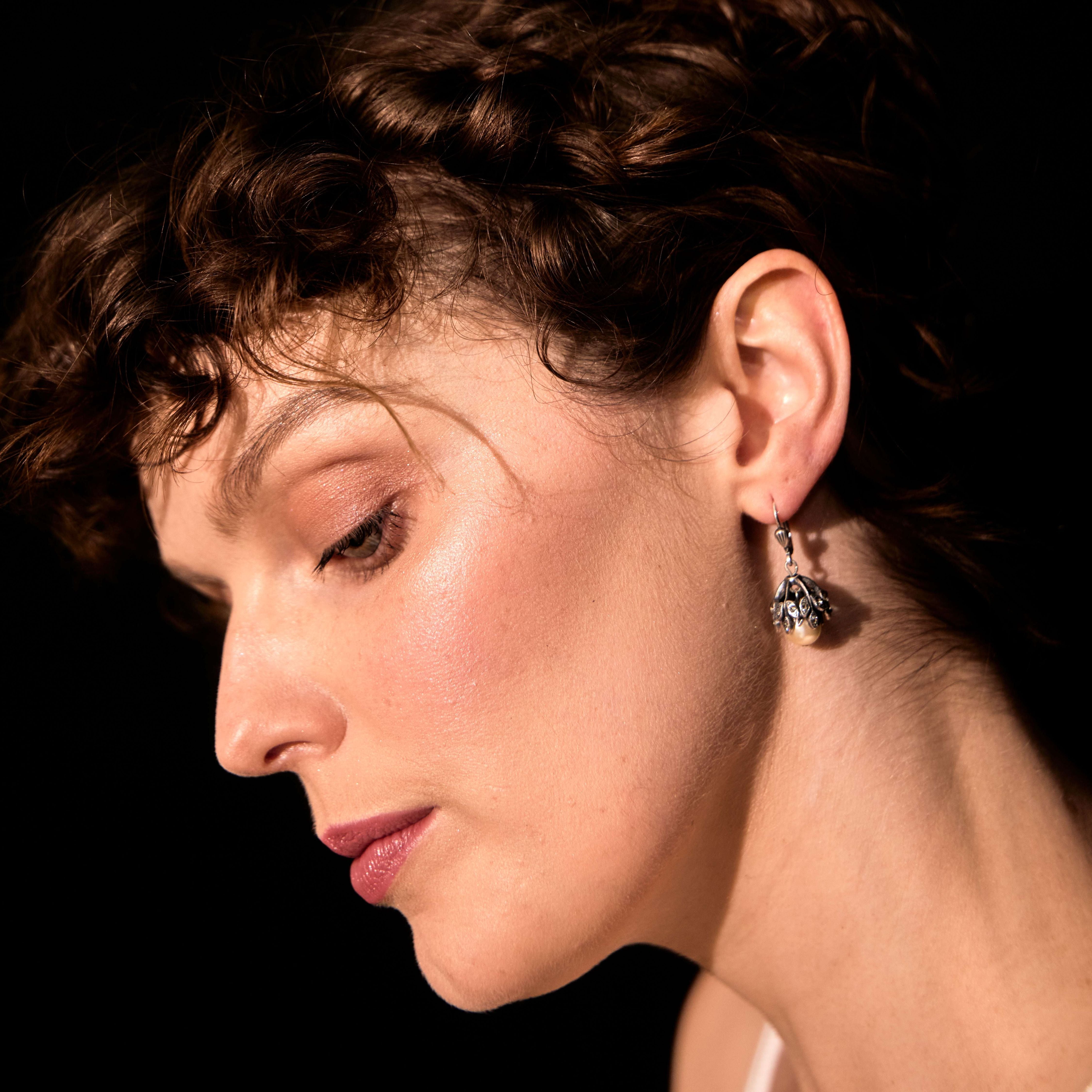 Ines - Classic Pearl, Crystal and Silver earrings