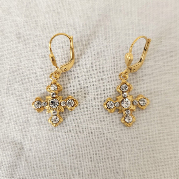 Josephine -  Crystal Cross Gold Earrings