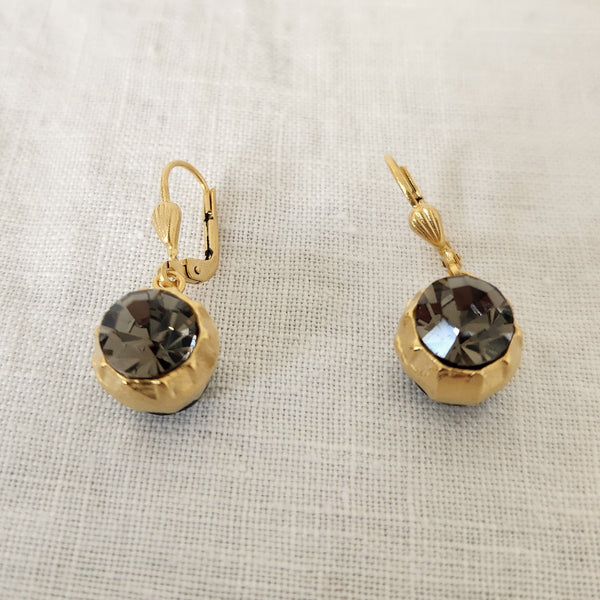 Nina - Gold Black Crystal Ball Earrings