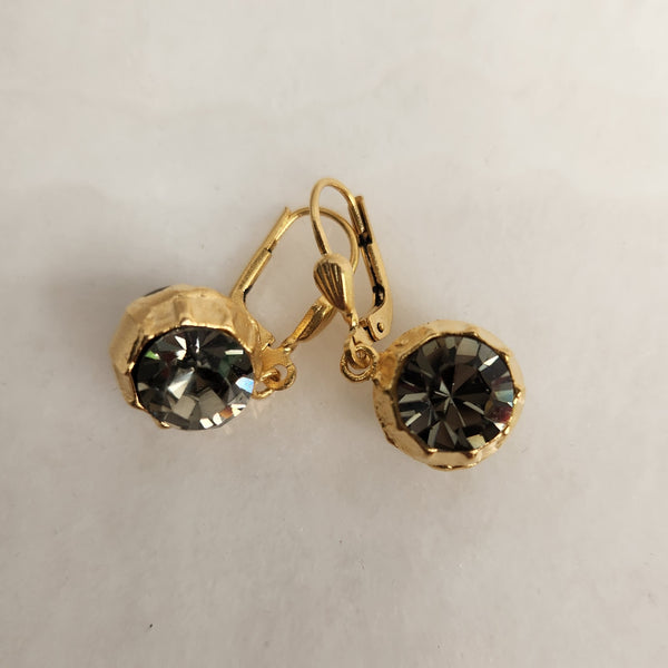 Nina - Gold Black Crystal Ball Earrings