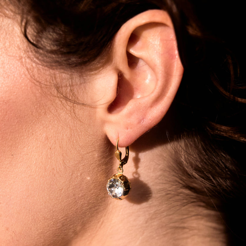 Nina - Gold Clear Crystal Ball Earrings
