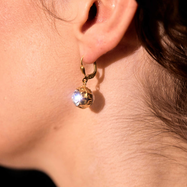 Nina - Gold Clear Crystal Ball Earrings