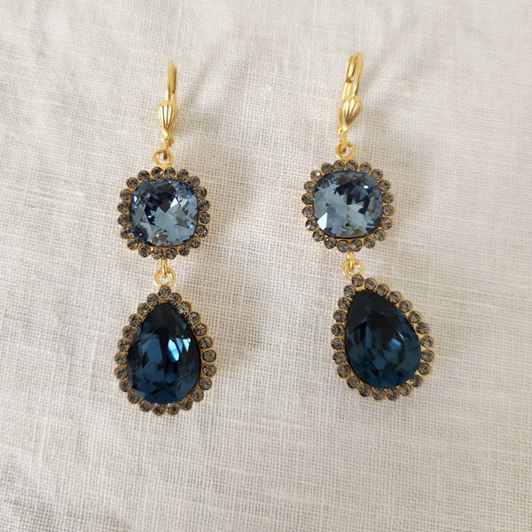 Sophia - Double Drop Deep Blue Gold Earrings