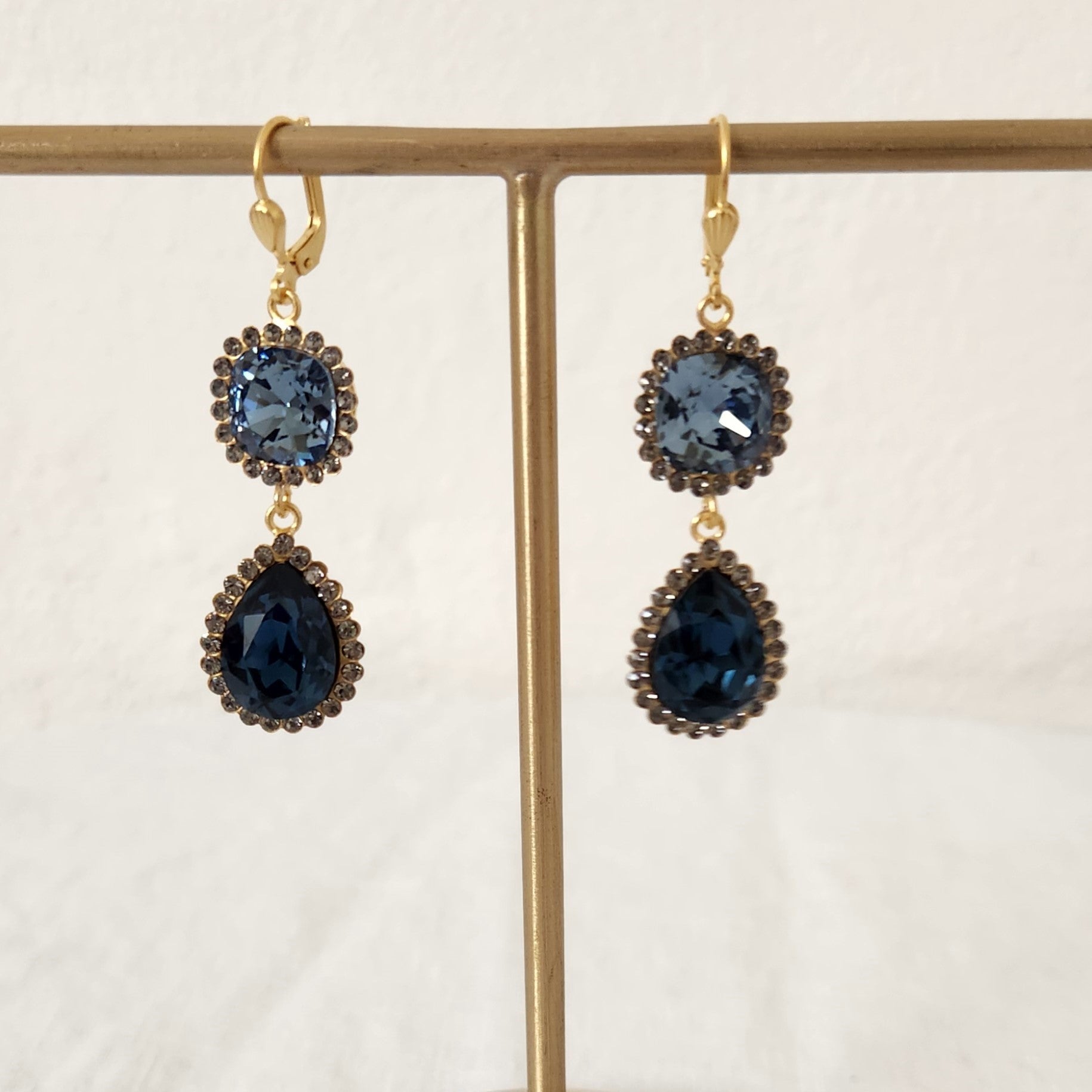 Sophia - Double Drop Deep Blue Gold Earrings