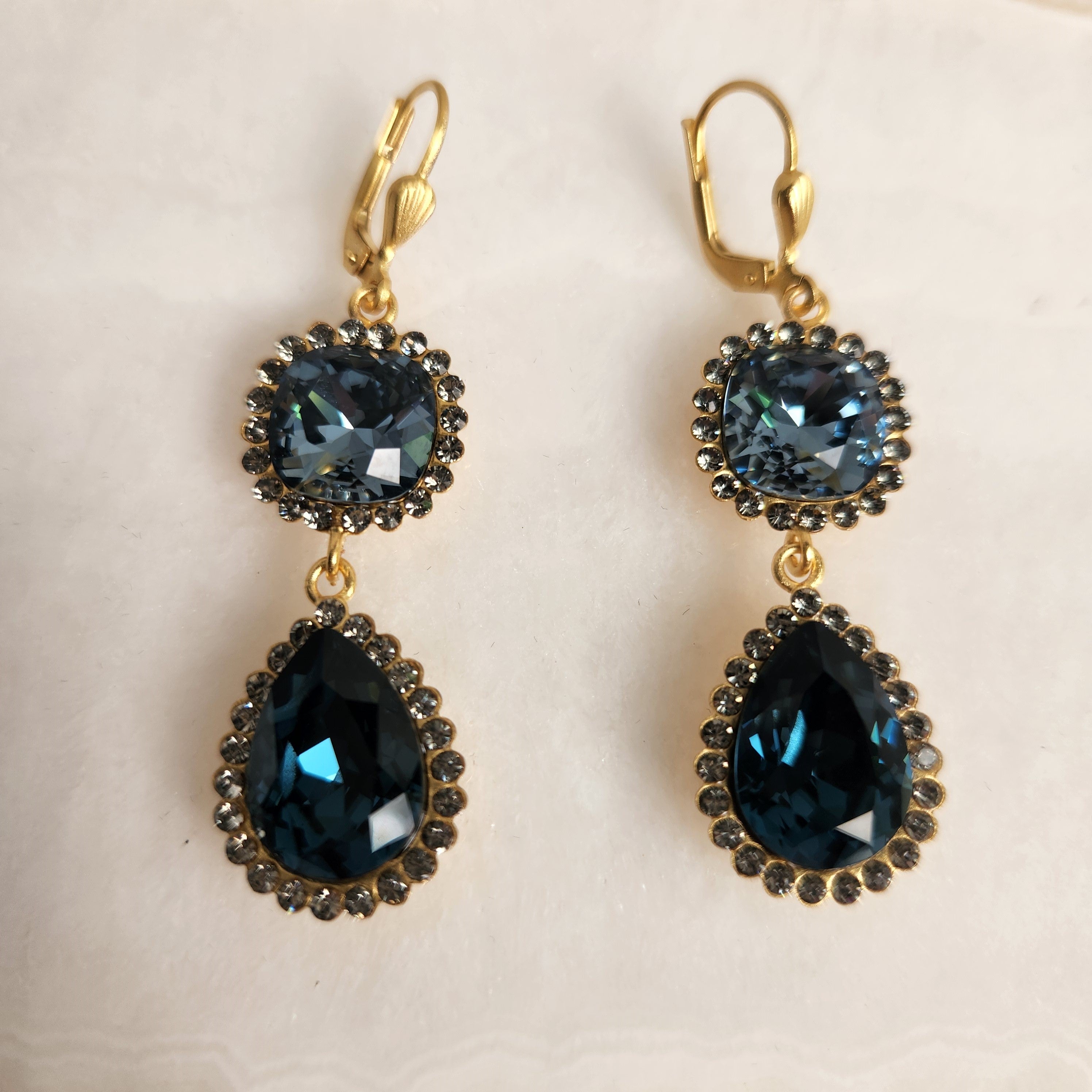 Sophia - Double Drop Deep Blue Gold Earrings