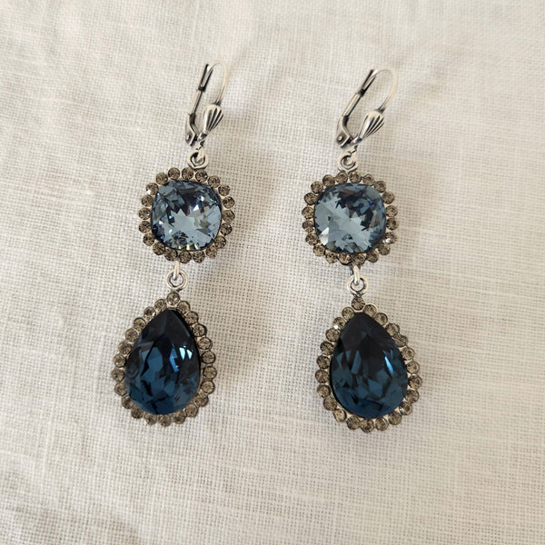 Sophia - Double Drop Deep Blue Silver Earrings