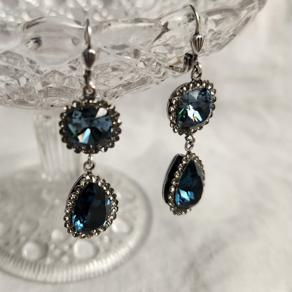 Sophia - Double Drop Deep Blue Silver Earrings